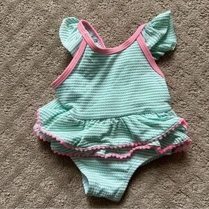 NFS.  Dillards baby girl adorable swimsuit seersucker and ruffles size 3 months
